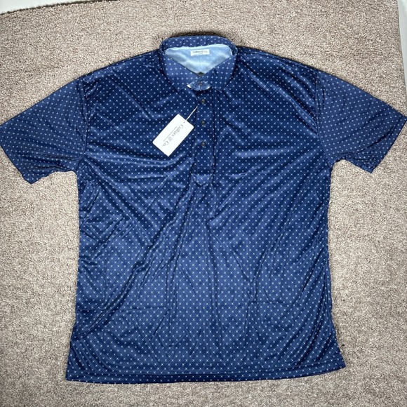 Collars & Co Mens 3XL Navy Geometric Print Short Sleeve Polo Shirt - Picture 2 of 8
